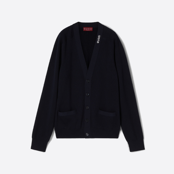 구찌 칼라 인타르시아 니트 카디건 스웨터