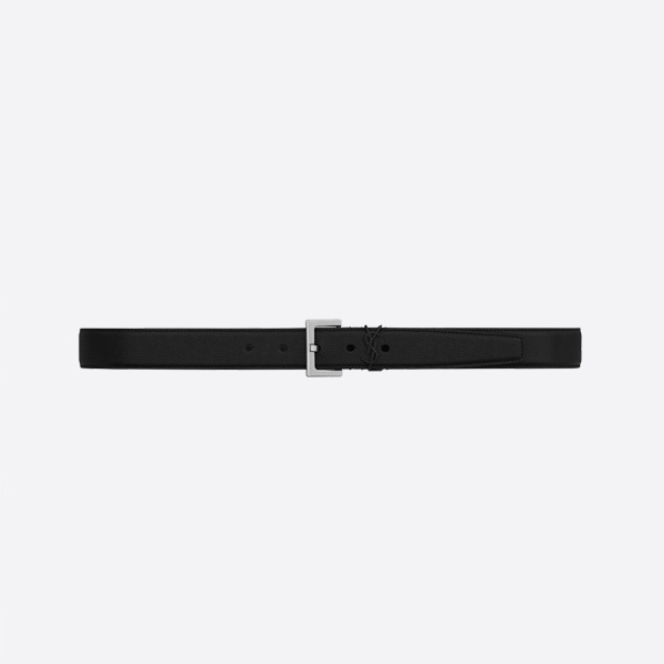 선 로랑 카산드레 그레인 엠보싱 가죽 스퀘어 버클 벨트 블랙 실버 (3.0CM) 634440BTY0X1000