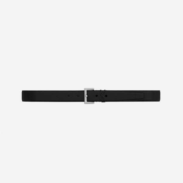 선 로랑 카산드레 그레인 엠보싱 가죽 스퀘어 버클 벨트 블랙 실버 (3.0CM) 634440BTY0X1000