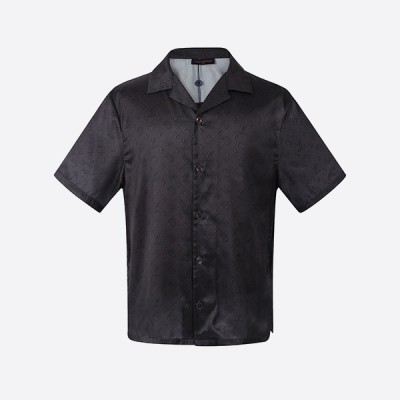 레플 루이비통 프린트 모노그램 쇼트 슬리브 실크 셔츠 블랙 레플리카