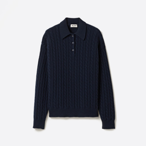 MIU MIU 케이블 니트 캐시미어 폴로넥 스웨터