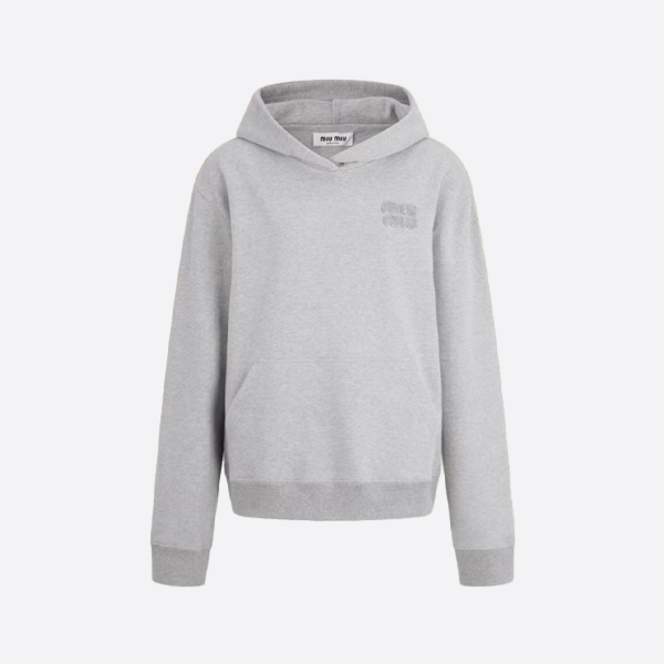 미우미우 그레이 자수 후드 스웨트셔츠