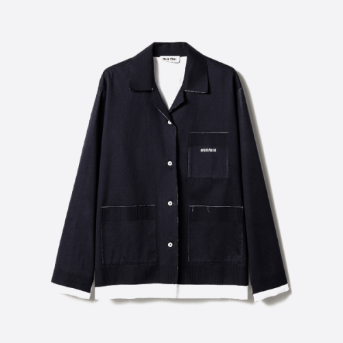 미우미우 가짜 투 레이어 라펠 니트 가디건 블랙 앤 화이트