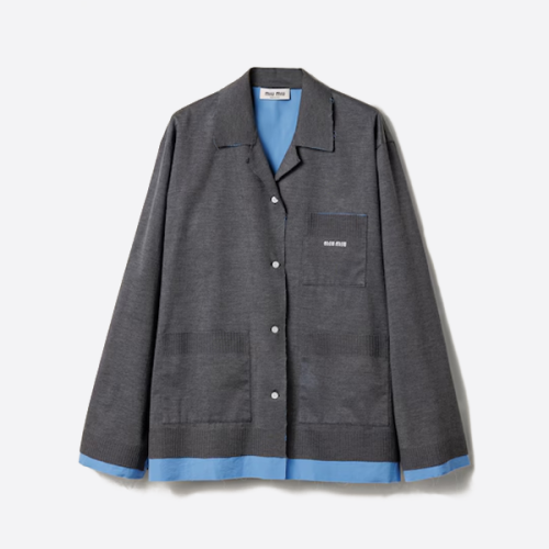 미우미우 페이크 투 레이어 라펠 니트 카디건