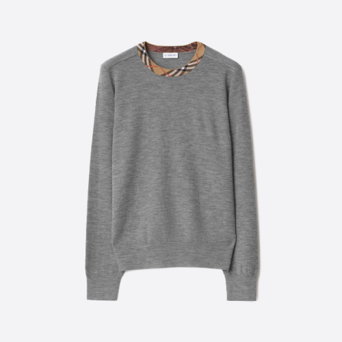 버버리 체크 칼라 카디건 그레이