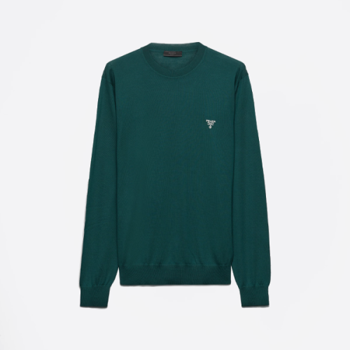 프라다 파인 울 니트 크루넥 스웨터 올리브 그린