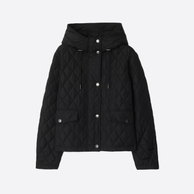 버버리 다이아몬드 퀼팅 후드 재킷 블랙