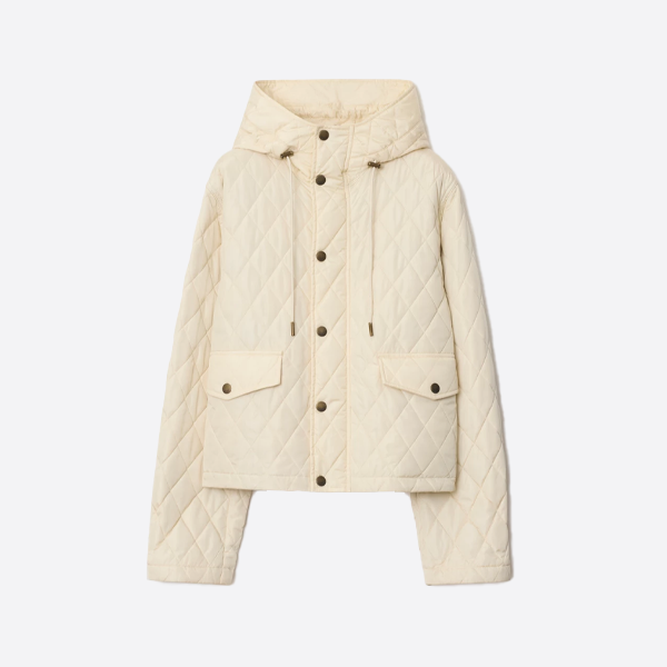 버버리 다이아몬드 퀼팅 후드 재킷 아이보리