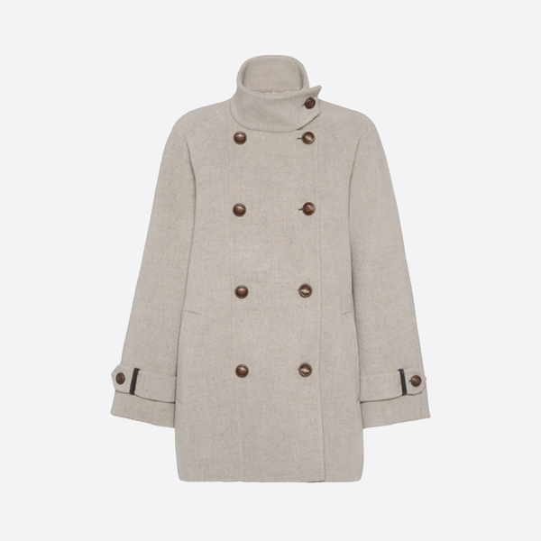 브루넬로 쿠치넬리 더블 브레스티드 울 코트 라이트 그레이