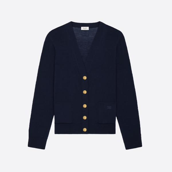 셀린느 트리옹프 버튼 울 카디건 네이비