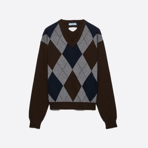 프라다 아가일 V넥 울 스웨터