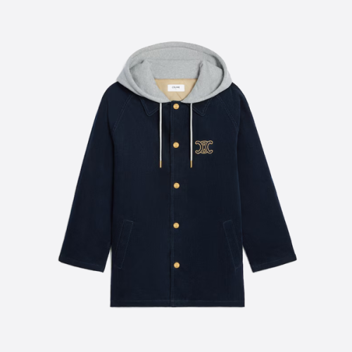 셀린 트리옹프 자수 코듀로이 후드 코트