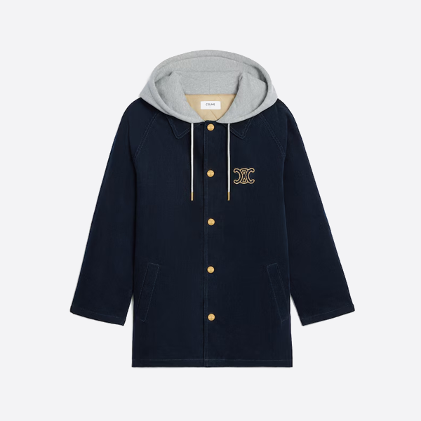 셀린 트리옹프 자수 코듀로이 후드 코트