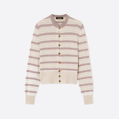 로로피아나 스트라이프 캐시미어 카디건 핑크