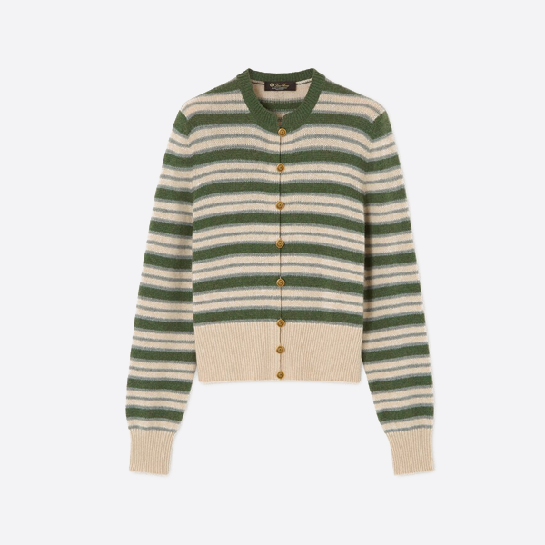 로로피아나 스트라이프 캐시미어 카디건 그린