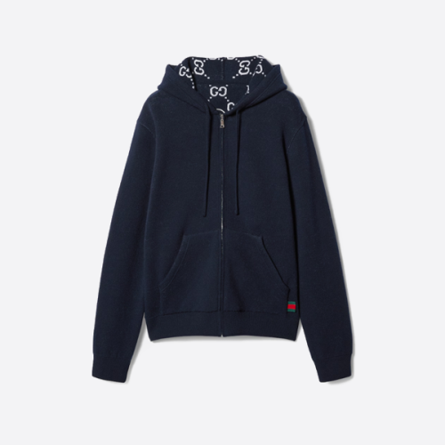 구찌 GG 패턴 캐시미어 지퍼업 후드 티셔츠