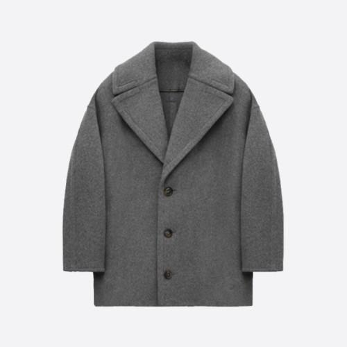 Loewe Oversized Wool Coat with Wide Lapels Grey
