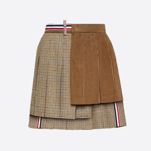 톰 브라운 체크 & 코듀로이 플리츠 스커트