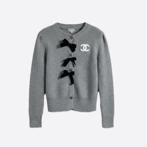CHANEL Ribbon & CC Logo Knit Cardigan