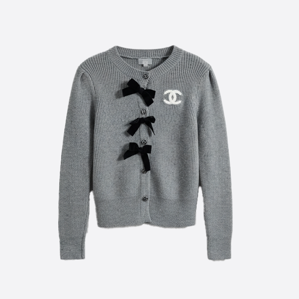 CHANEL Ribbon & CC Logo Knit Cardigan