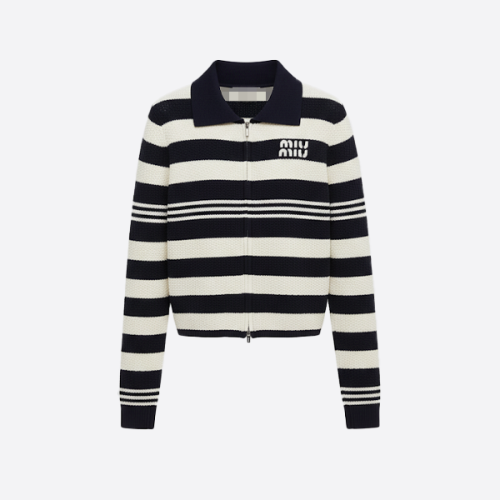 MIU MIU Striped Zip-Up Cardigan