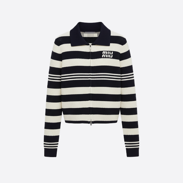 MIU MIU Striped Zip-Up Cardigan