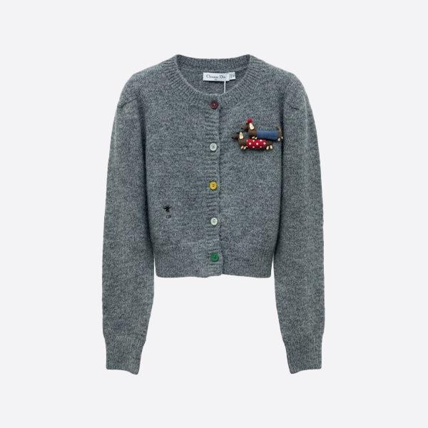 DIOR Dog Brooch Wool Cardigan gray