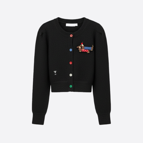 DIOR Dog Brooch Wool Cardigan black