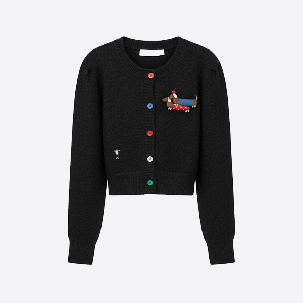 DIOR Dog Brooch Wool Cardigan black