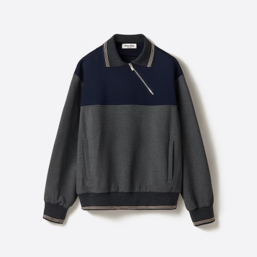 미우미우 컬러블록 대각선 지퍼 스웨트셔츠