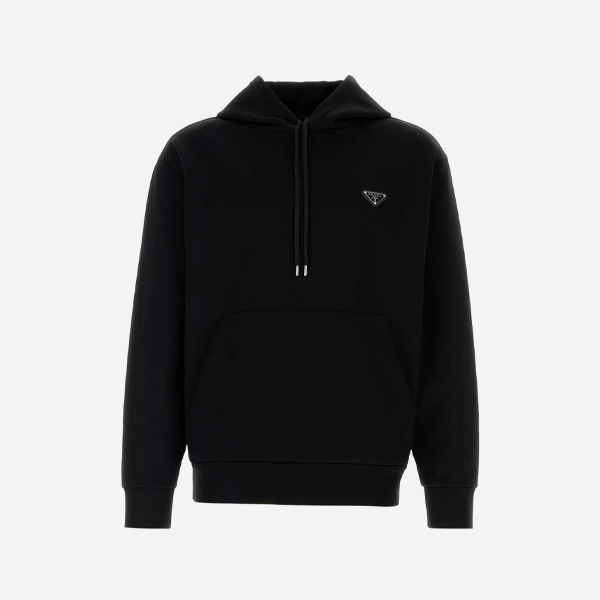 Prada fake pocket triangle iron badge hooded sweatshirt black