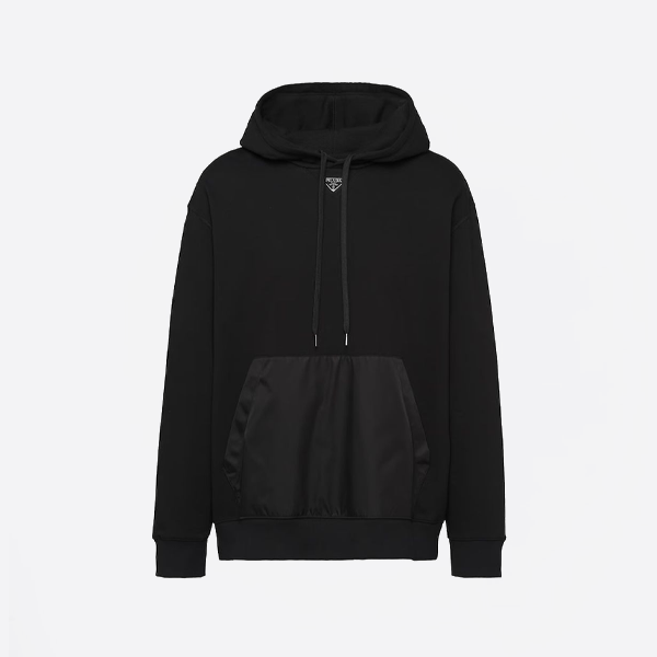 Prada triangle logo nylon kangaroo pocket hooded sweatshirt