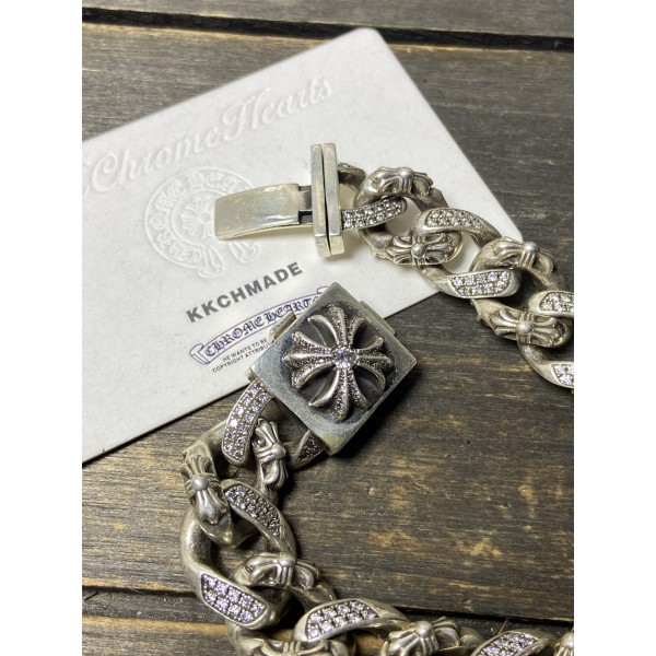 크롬하츠 풀 다이아몬드 하프 플라워 스퀘어 크로스 인서트 라지 브레이슬릿