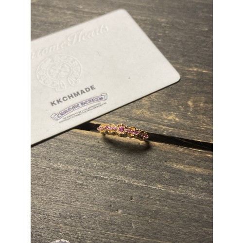 크롬하츠 22k 순금 핑크 다이아몬드 좁은 오픈 크로스 플라워 디자인