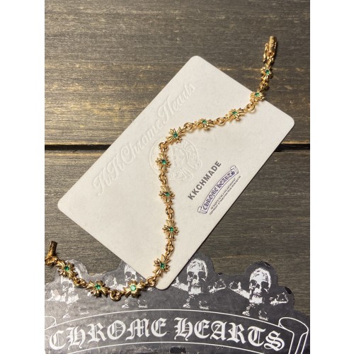 크롬하츠 22k 골드 그린 다이아몬드 타이니 E 크로스 브레이슬릿