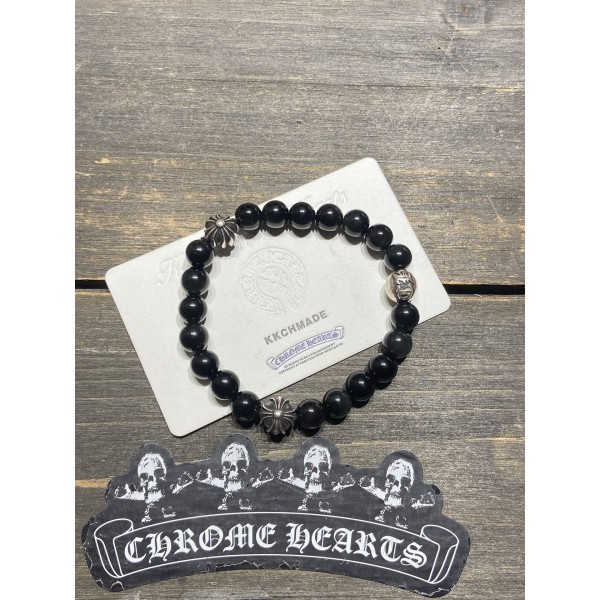 크롬하츠 옵시디언 3-실버 비즈 팔찌