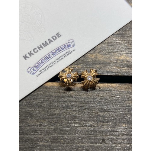 크롬하츠 22k 골드 솔로 다이아몬드 크로스 플라워 귀걸이