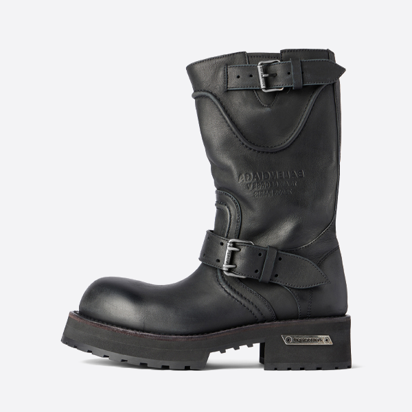 발렌시아가 송아지 가죽 라운드 토 버클 미드 카프 부츠 833585WCAL11080