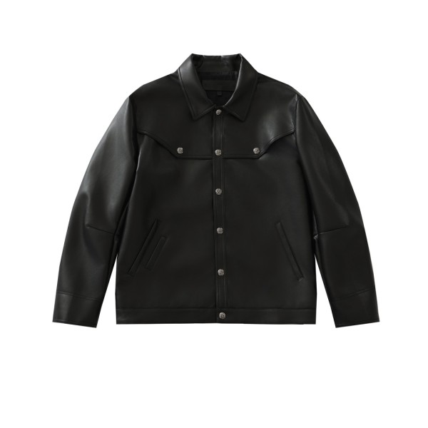 크롬하츠 뉴 크로스 실버 자수 가죽 재킷