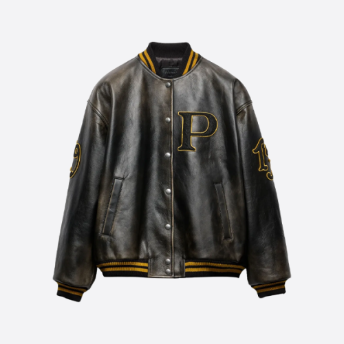 프라다 패치 자수 가죽 재킷 블랙