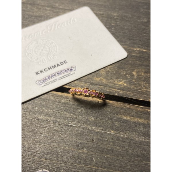 크롬하츠 22k 핑크 다이아몬드 내로우 크로스 플라워 링