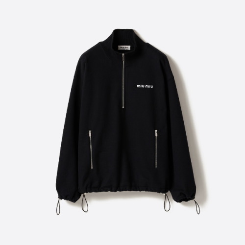 미우미우 스탠드 칼라 하프 지퍼 스탠드 칼라 스웨트셔츠 블랙