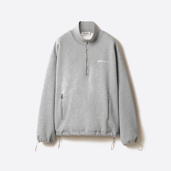 미우미우 스탠드 칼라 하프 지퍼 스웨트셔츠 그레이
