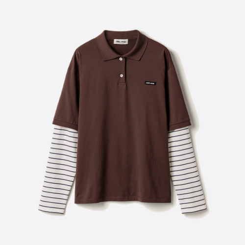 미우미우 브라운 스트라이프 페이크 투피스 긴팔