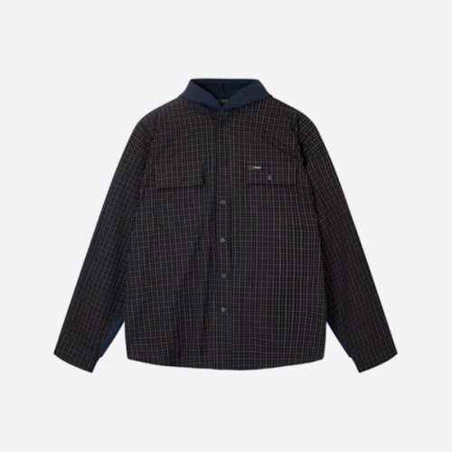 발렌시아가 플레드 패치워크 후드 재킷