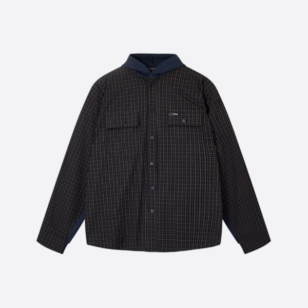 발렌시아가 플레드 패치워크 후드 재킷