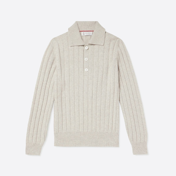 브루넬로 쿠치넬리 라펠 버튼다운 스웨터