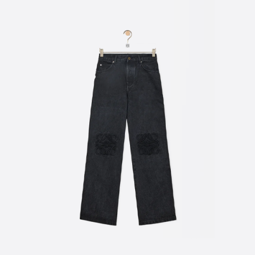 로에베 로고 자수 청바지 블랙