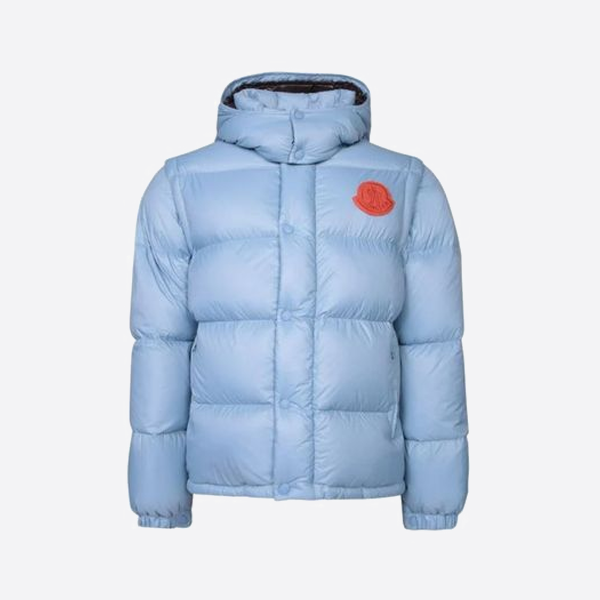 몽클레르 라지 로고 탈부착식 슬리브 후드 다운 재킷 블루