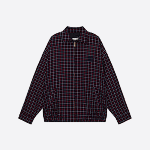 미우미우 블랙 앤 레드 플레드 라펠 재킷